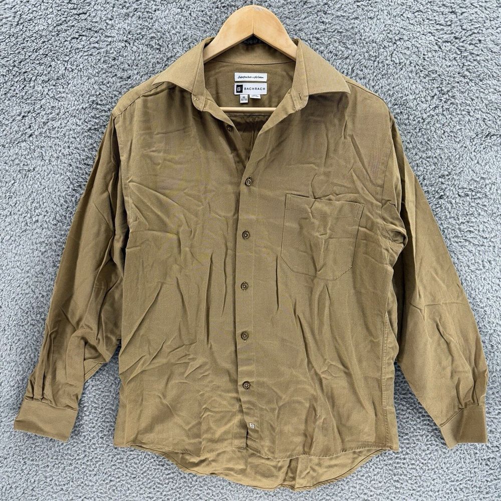 Bachrach Superfine 100's 2-Ply Cotton Tan Dress Shirt Button‎ Up Mens 15 32/33